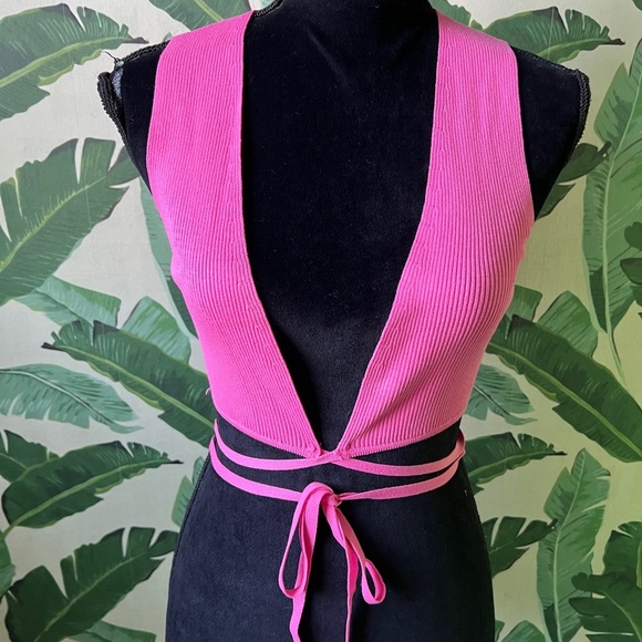 Zara Womens Pink Crop Tie String Top Pink Small NWT - Picture 8 of 12